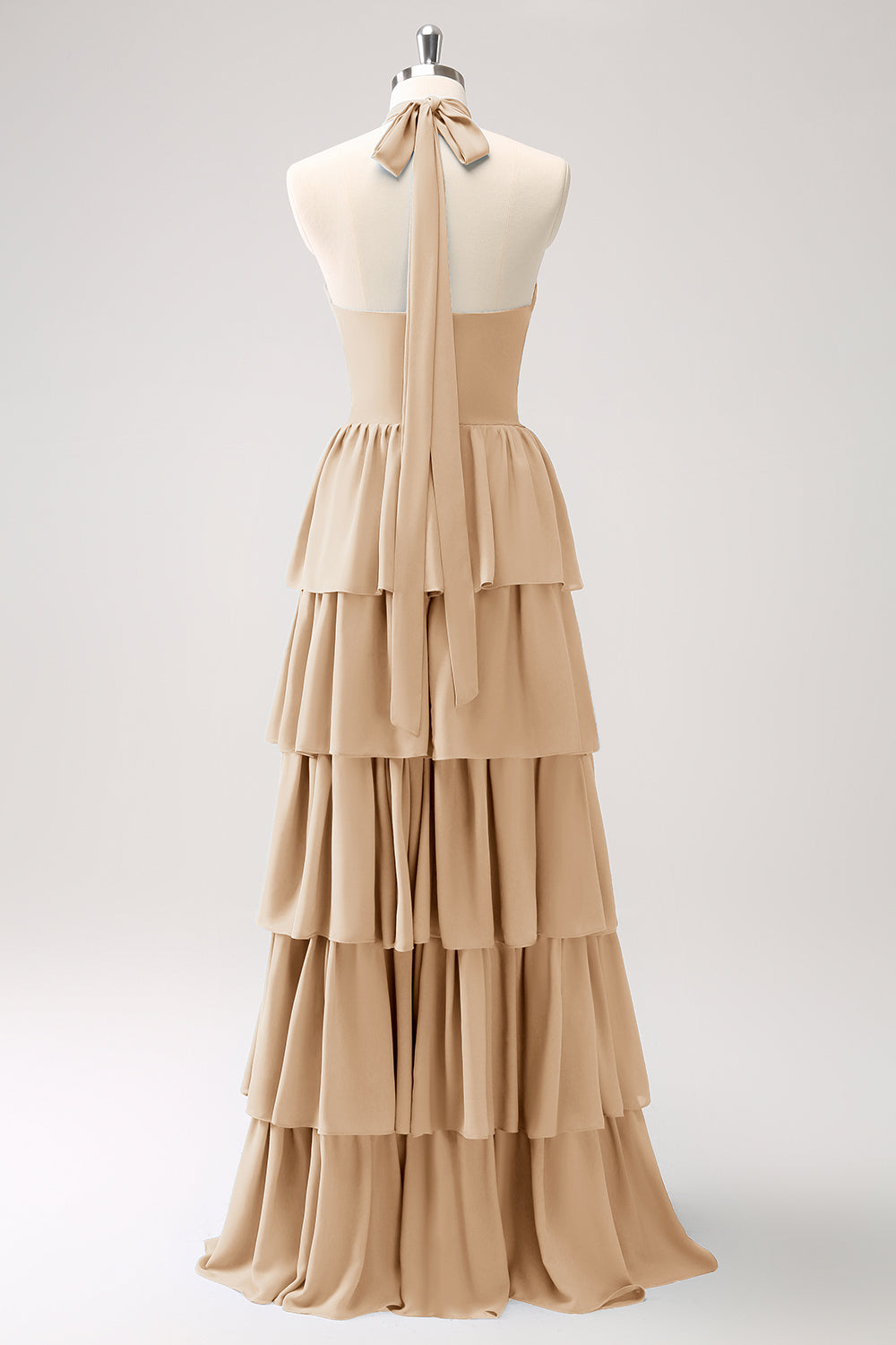 Dusty Blue Tiered Chiffon Bridesmaid Dress with Flower