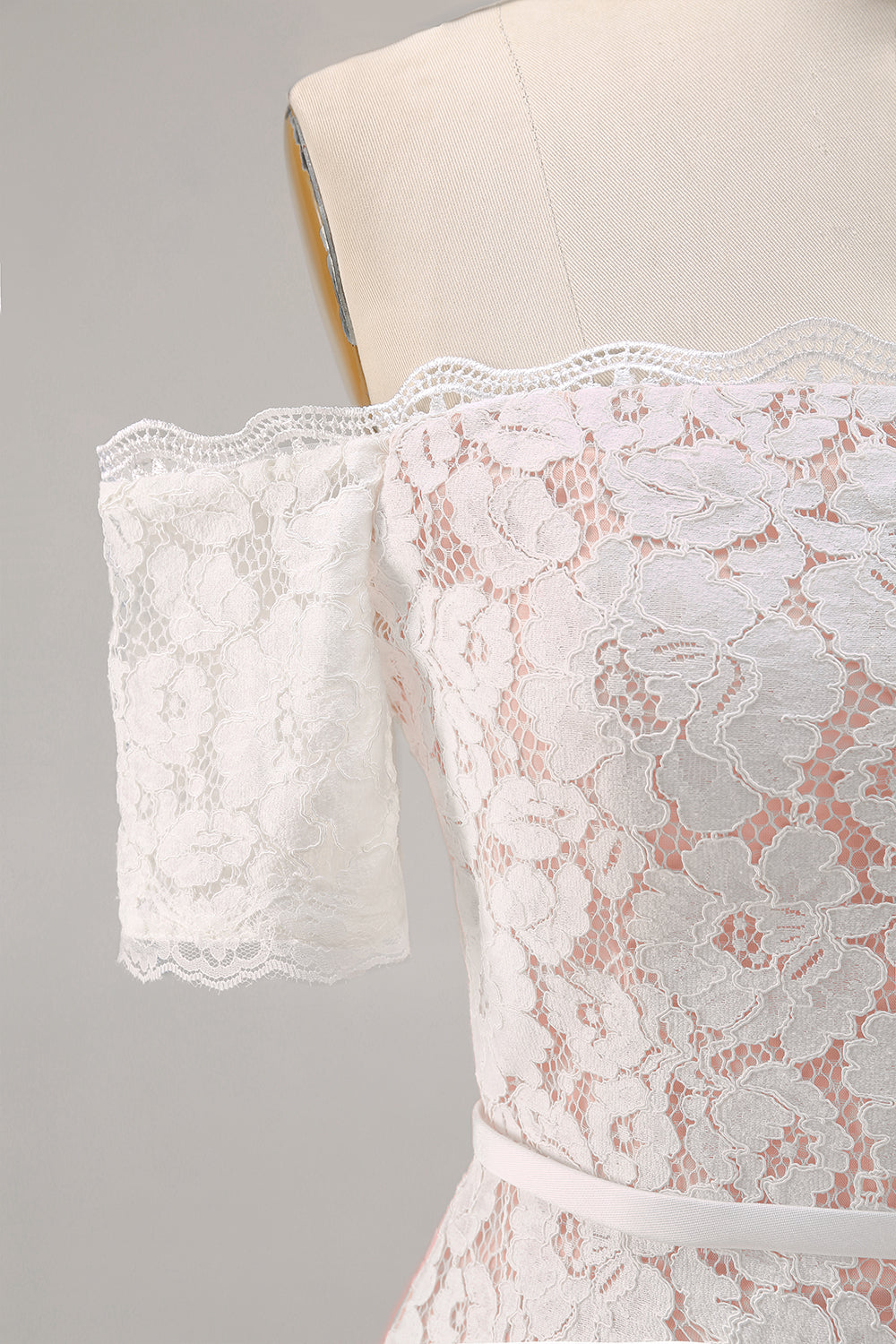 Ivory Lace Bodycon Off the Shoulder Midi Boho Engagement Dress
