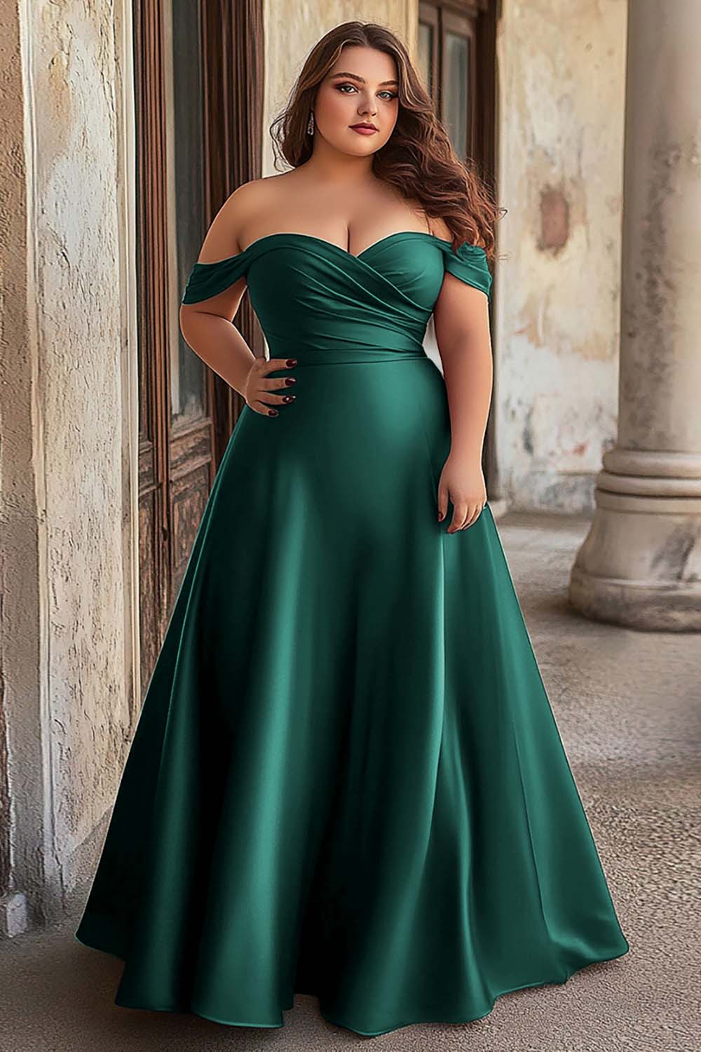 Dusty Blue Off the Shoulder Satin A Line Long Prom Dress
