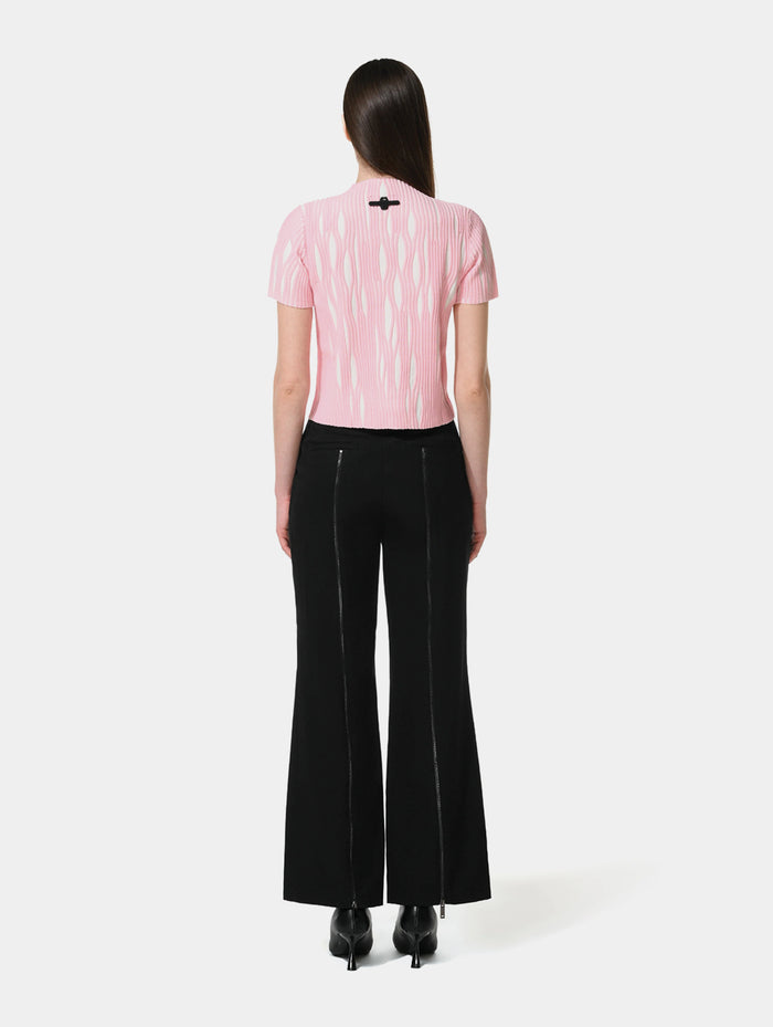 FITTED TEXTURED TOP - WHITE & PINK