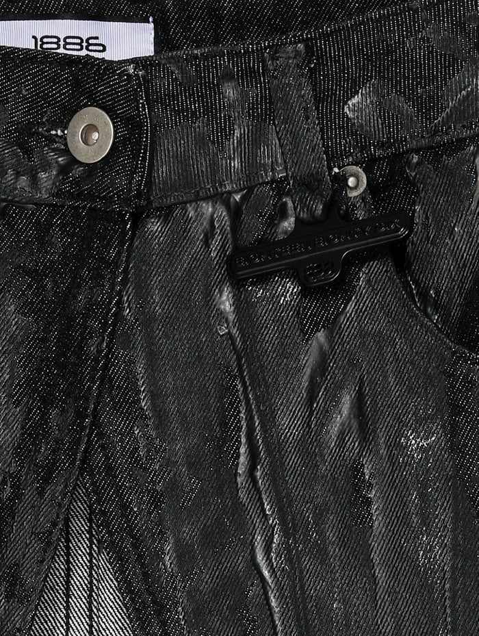 PAINTED DENIM WRAP BELT SKIRT- BLACK