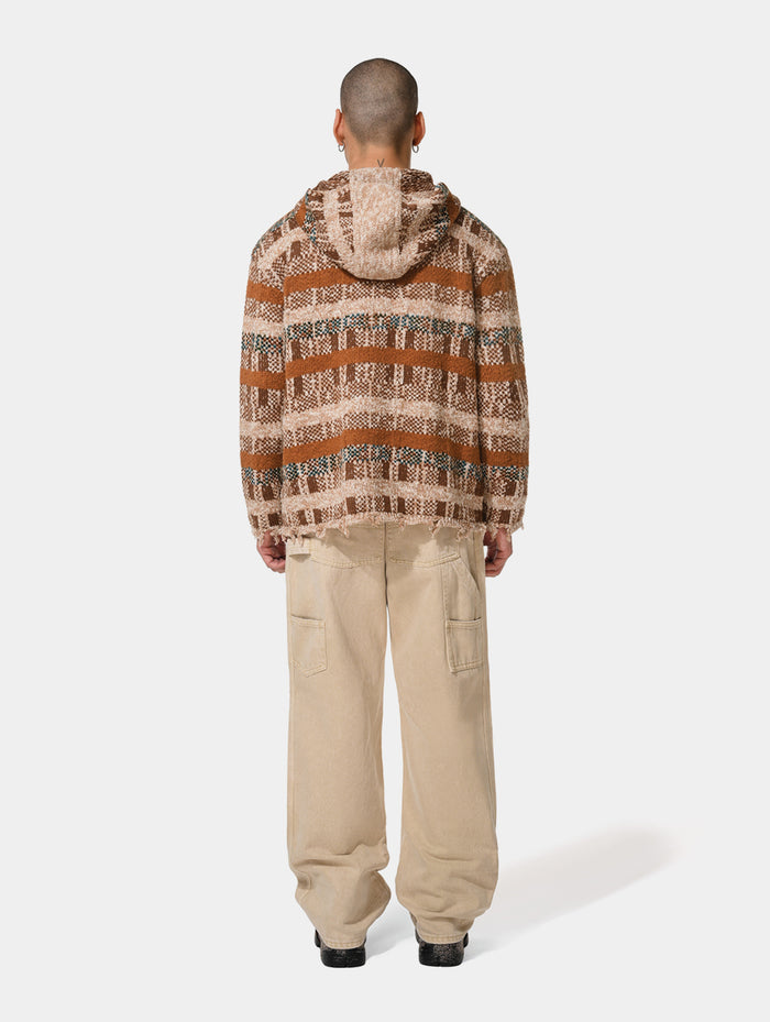 PIN CHECK HOODIE - BROWN