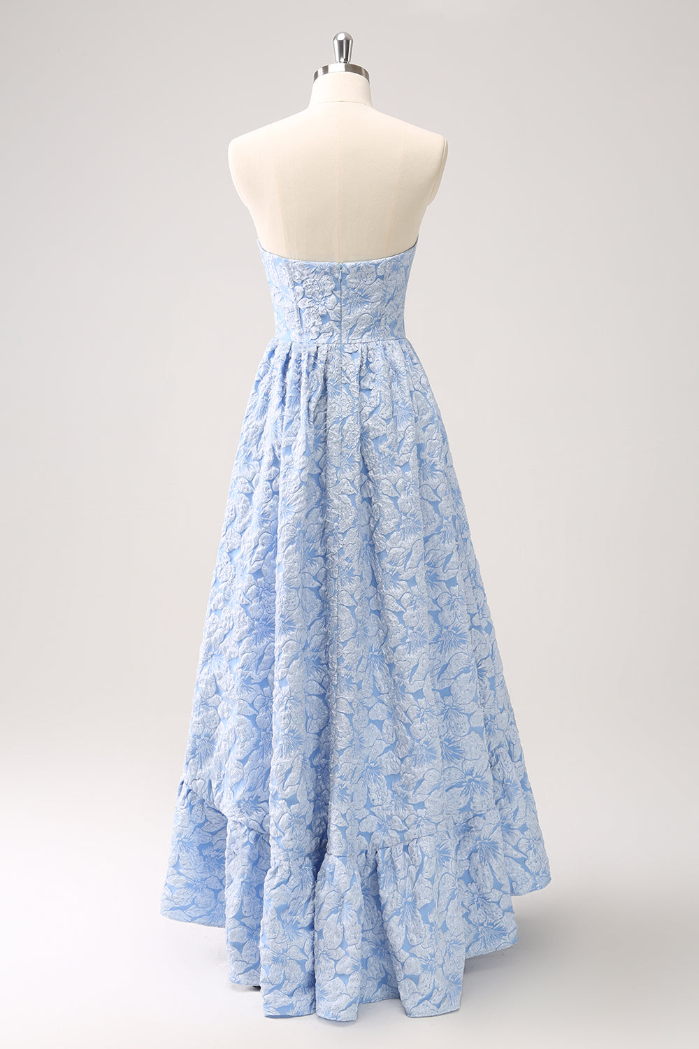 Blue Floral Strapless Coret High Low Bridesmaid Dress
