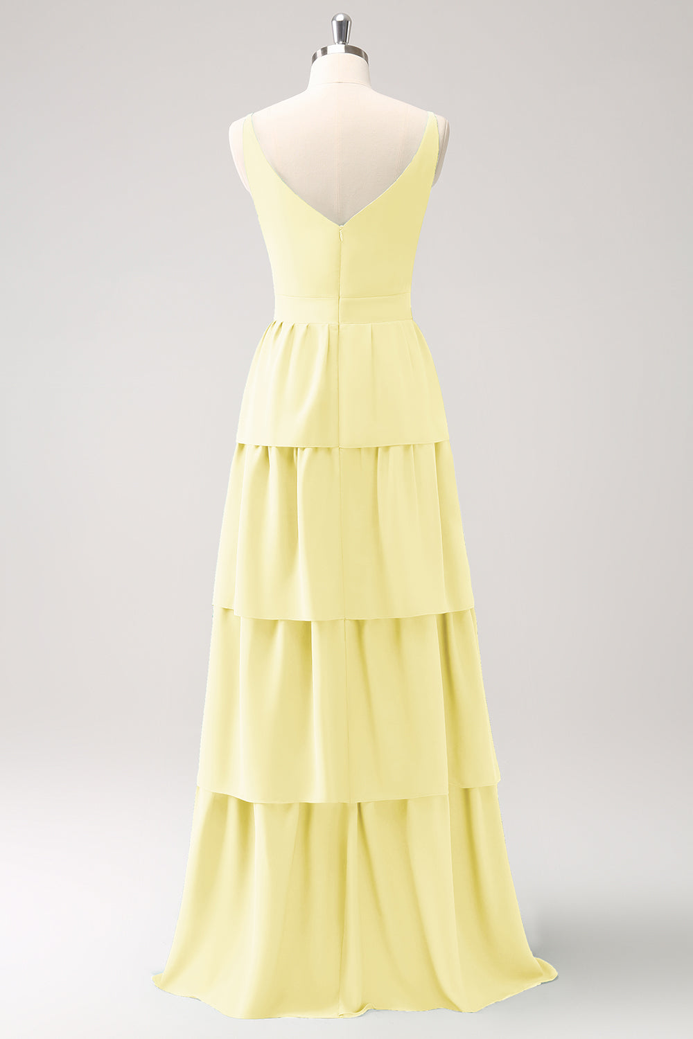 Royal Blue A Line V-Neck Tiered Long Bridesmaid Dress
