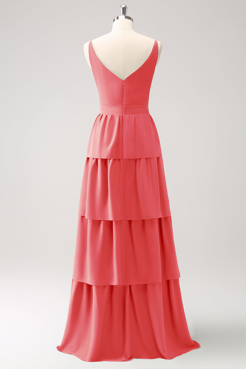 Royal Blue A Line V-Neck Tiered Long Bridesmaid Dress