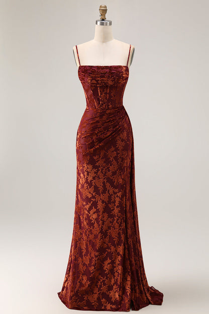 Dark Green Corset Velvet Floral Long Wedding Guest Dress with Side Cape