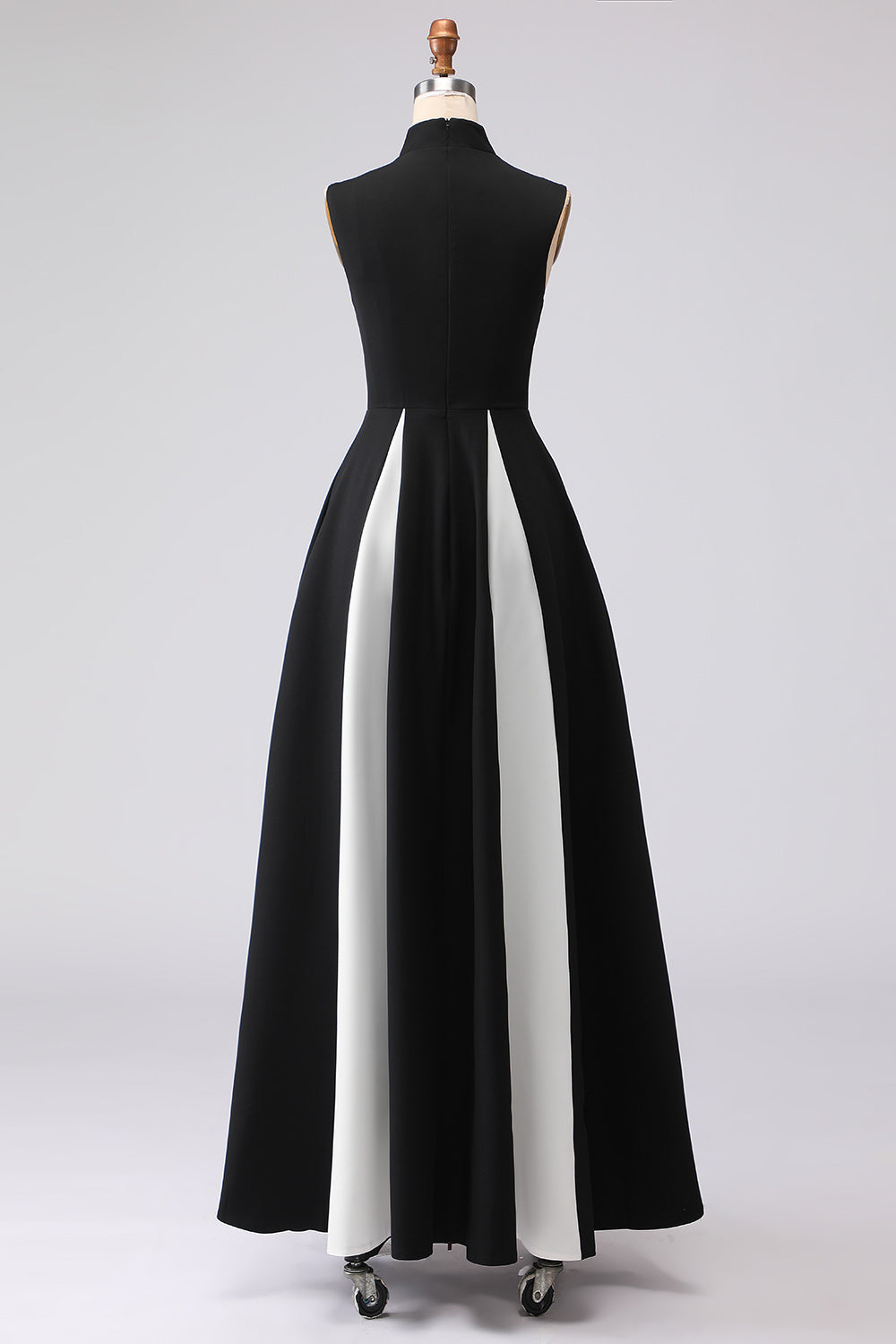 Plus Size Black and White High Neck A Line Long Formal Dress