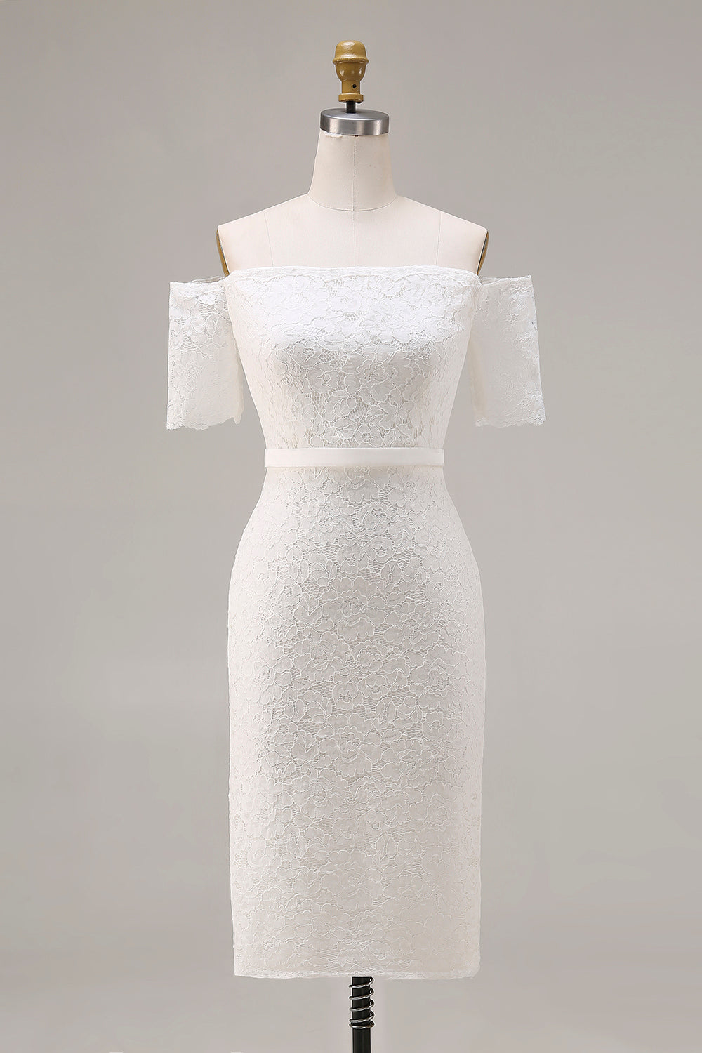 Ivory Lace Bodycon Off the Shoulder Midi Boho Engagement Dress