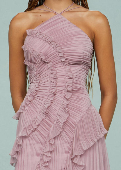 Livette -  Halter neck and ruffles Maxi Dress