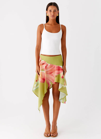 Kia Low Rise Asymmetrical Midi Skirt - Jungle Floral