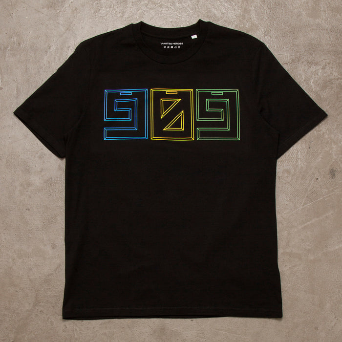 909 Colour Horizontal Front Print - Tshirt - Black