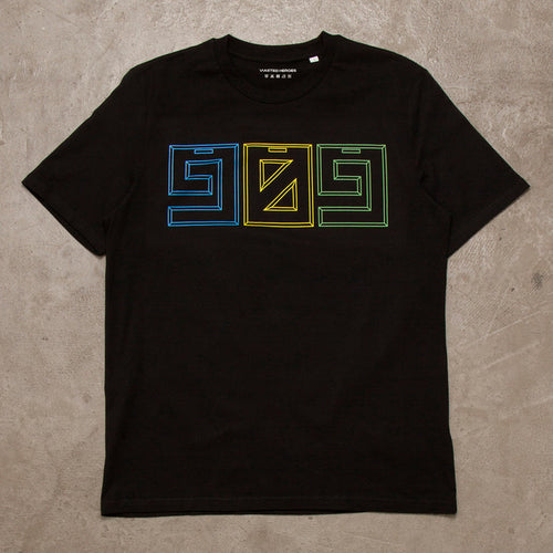 909 Colour Horizontal Front Print - Tshirt - Black