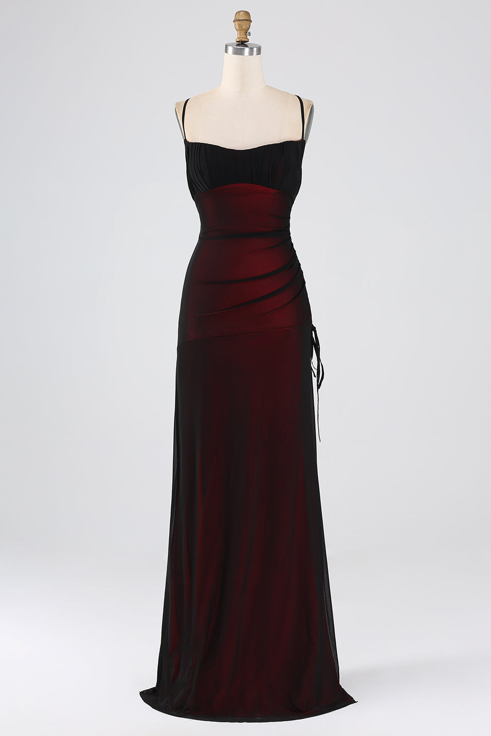 Sheath Spaghetti Straps Black Blue Floor Length Bridesmaid Dress