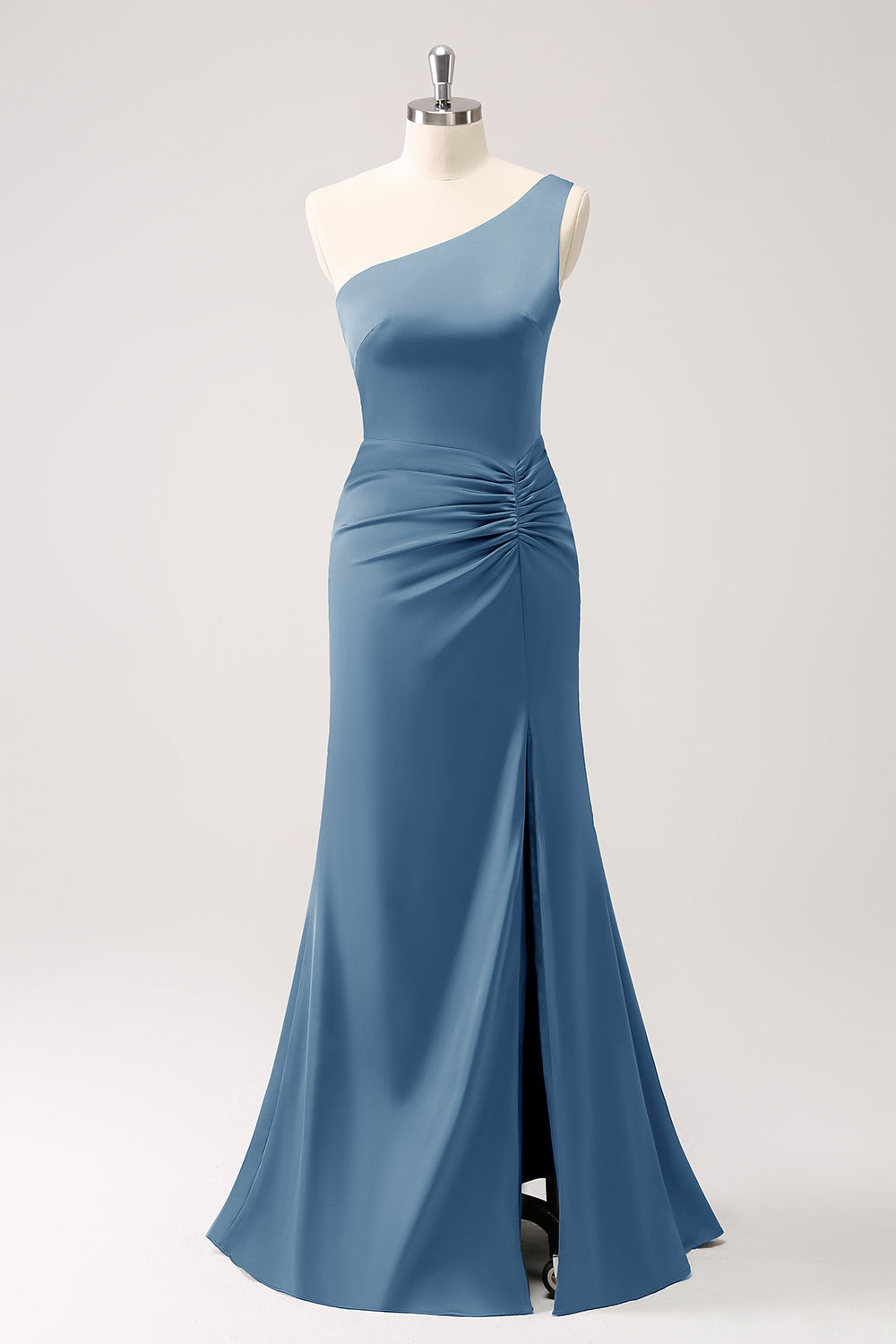 Eucalyptus One Shoulder Mermaid Satin Long Bridesmaid Dress