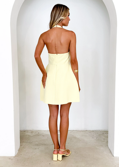 Morocco Halter Mini Dress - Lemon
