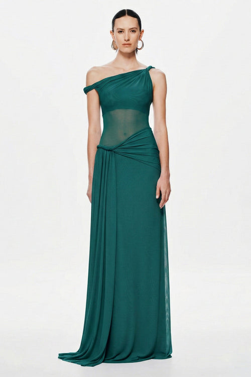 Misha Sisal Mesh Maxi Dress - Teal Blue