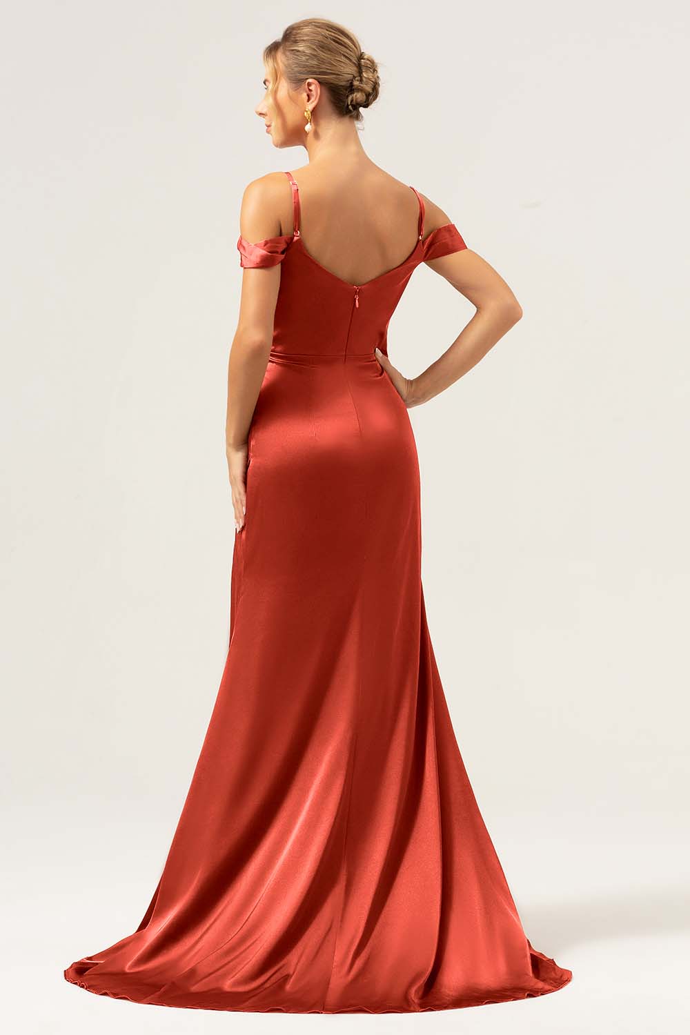 Dark Navy Corset Cold Shoulder Long Bridesmaid Dress with Slit