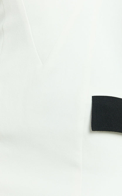 Terry Mini Dress - Straight Neck Contrast Trims Fitted Dress in White