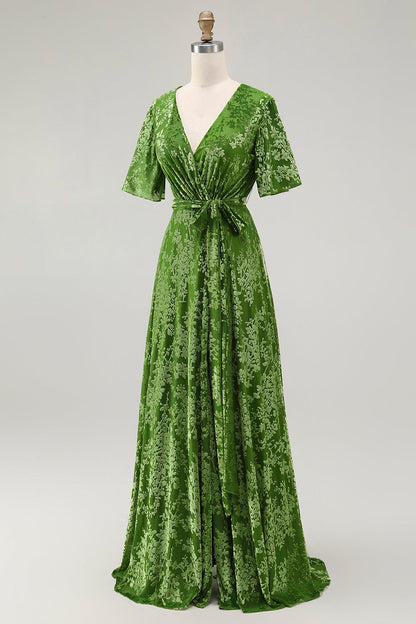 Burnout Velvet Dark Green Mother of Bride Dress