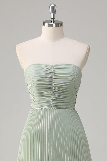 Strapless Sky Blue Prom Dress with Pleated