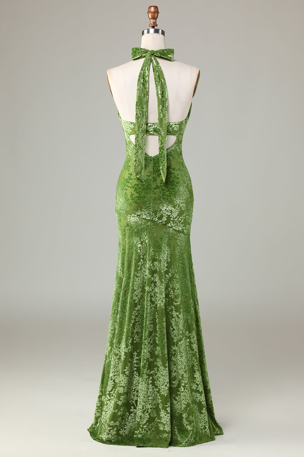 Confidently Charismatic Mermaid Halter Neck Olive Velvet Holiday Party Dress