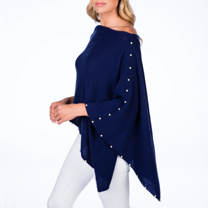 Alashan Cashmere Pearl Trim Topper - Navy