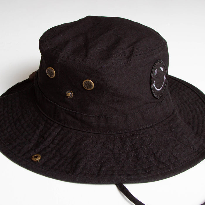 BB Smiley - Draw String Bucket Hat - Black