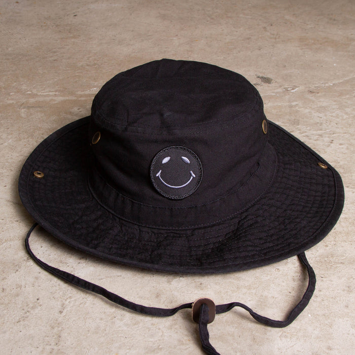 BB Smiley - Draw String Bucket Hat - Black