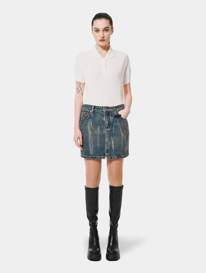 BLEACHED MINI SKIRT - BLUE