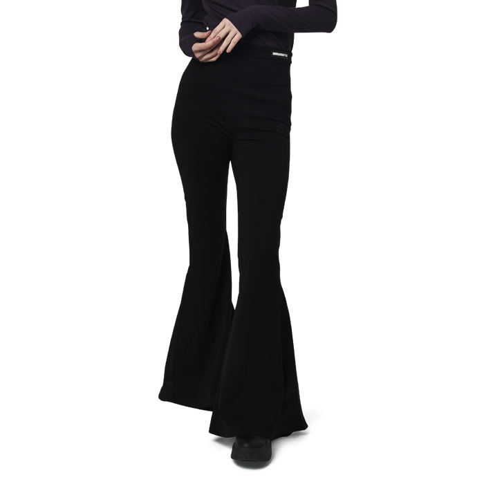 Classic fit charleston cut pants in black fabric featuring Eighteen Eighty-Six logo patch sewn at waist. High waist.