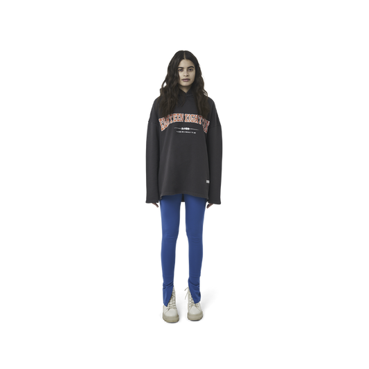 Classic leggings in blue fabric featuring Eighteen Eighty-Six logo patch sewn at Elastic waistband. Open at ankle cuffs.