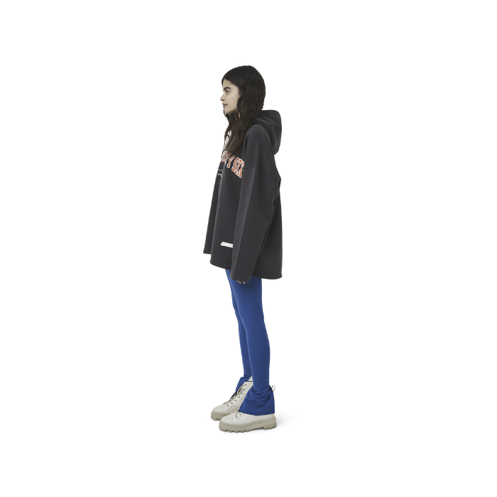 Classic leggings in blue fabric featuring Eighteen Eighty-Six logo patch sewn at Elastic waistband. Open at ankle cuffs.