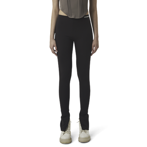 Classic leggings in coffee brown fabric featuring Eighteen Eighty-Six logo patch sewn at Elastic waistband. Open at ankle cuffs.