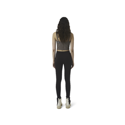 Classic leggings in coffee brown fabric featuring Eighteen Eighty-Six logo patch sewn at Elastic waistband. Open at ankle cuffs.