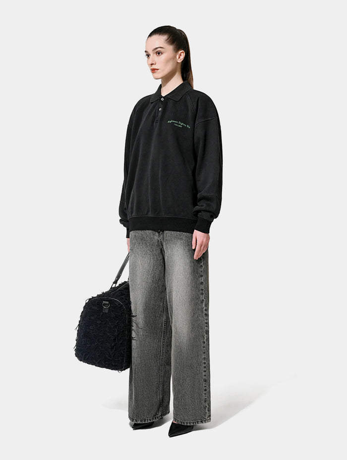 CLASSIC POLO SWEATSHIRT  - BLACK