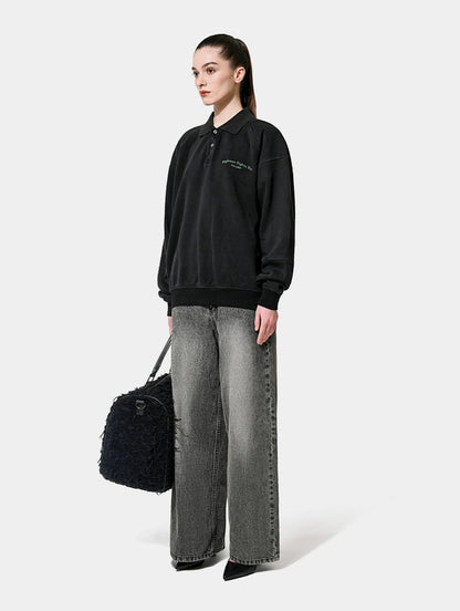 CLASSIC POLO SWEATSHIRT  - BLACK