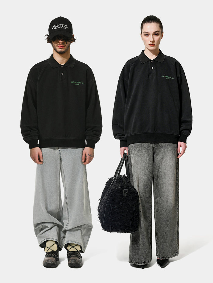 CLASSIC POLO SWEATSHIRT  - BLACK
