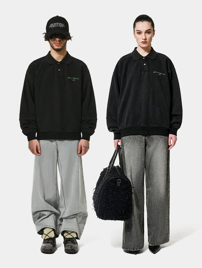 CLASSIC POLO SWEATSHIRT  - BLACK