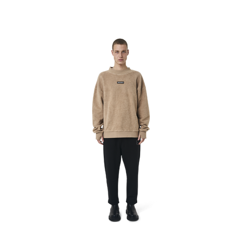 Long sleeves loose cut jumper in  burnt beige color fabric featuring Eighteen Eighty-Six embroidered at front. Rib knit at cuffs and hem.