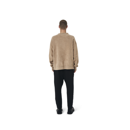 Long sleeves loose cut jumper in  burnt beige color fabric featuring Eighteen Eighty-Six embroidered at front. Rib knit at cuffs and hem.