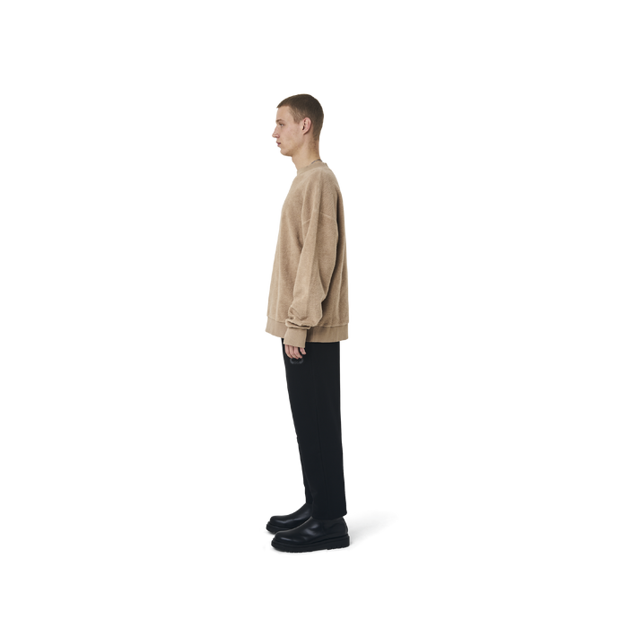 Long sleeves loose cut jumper in  burnt beige color fabric featuring Eighteen Eighty-Six embroidered at front. Rib knit at cuffs and hem.