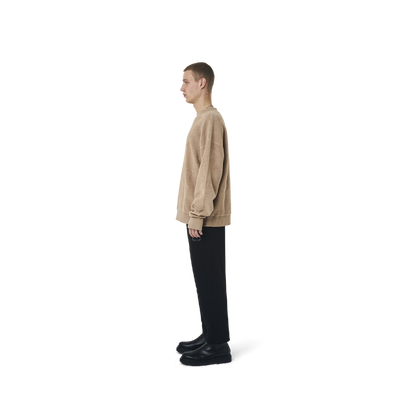Long sleeves loose cut jumper in  burnt beige color fabric featuring Eighteen Eighty-Six embroidered at front. Rib knit at cuffs and hem.