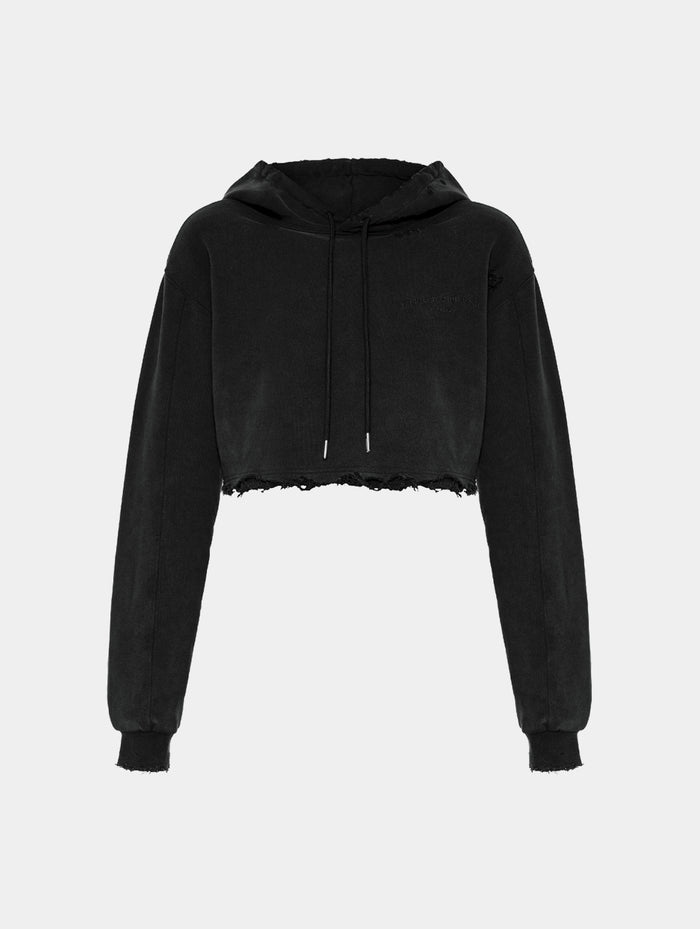 CROPPED DISTRESSED GALLERY HOODIE