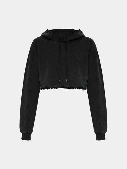 CROPPED DISTRESSED GALLERY HOODIE