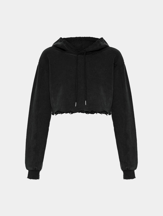 CROPPED DISTRESSED GALLERY HOODIE