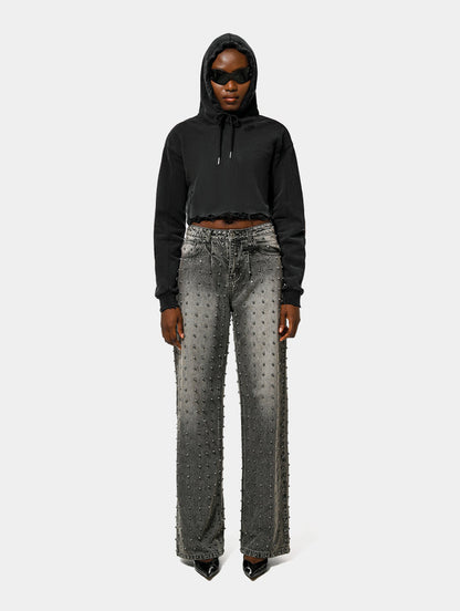 CROPPED DISTRESSED GALLERY HOODIE