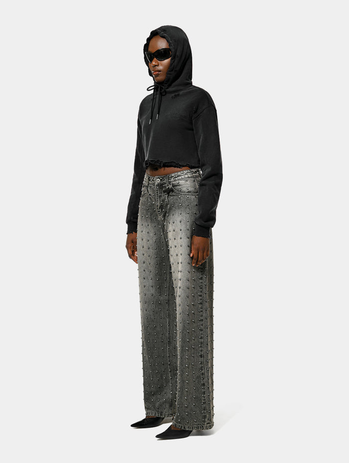 CROPPED DISTRESSED GALLERY HOODIE