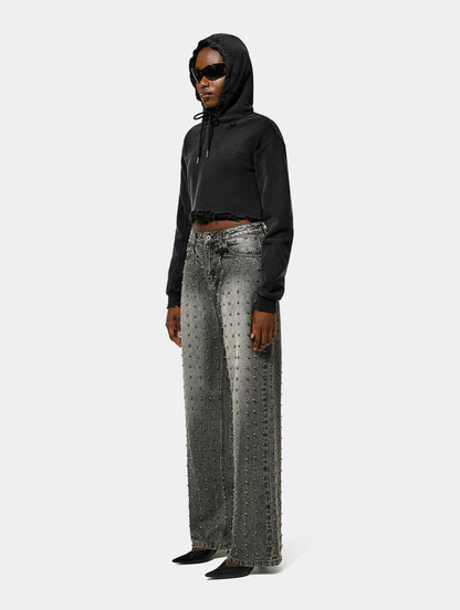 CROPPED DISTRESSED GALLERY HOODIE