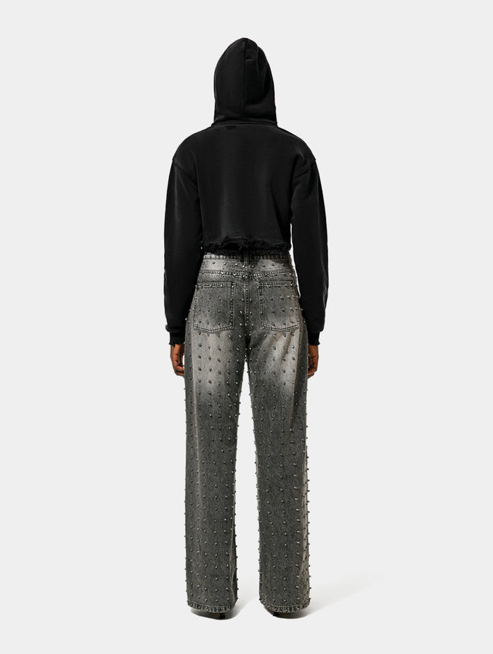 CROPPED DISTRESSED GALLERY HOODIE