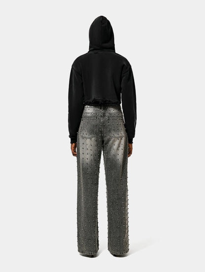 CROPPED DISTRESSED GALLERY HOODIE